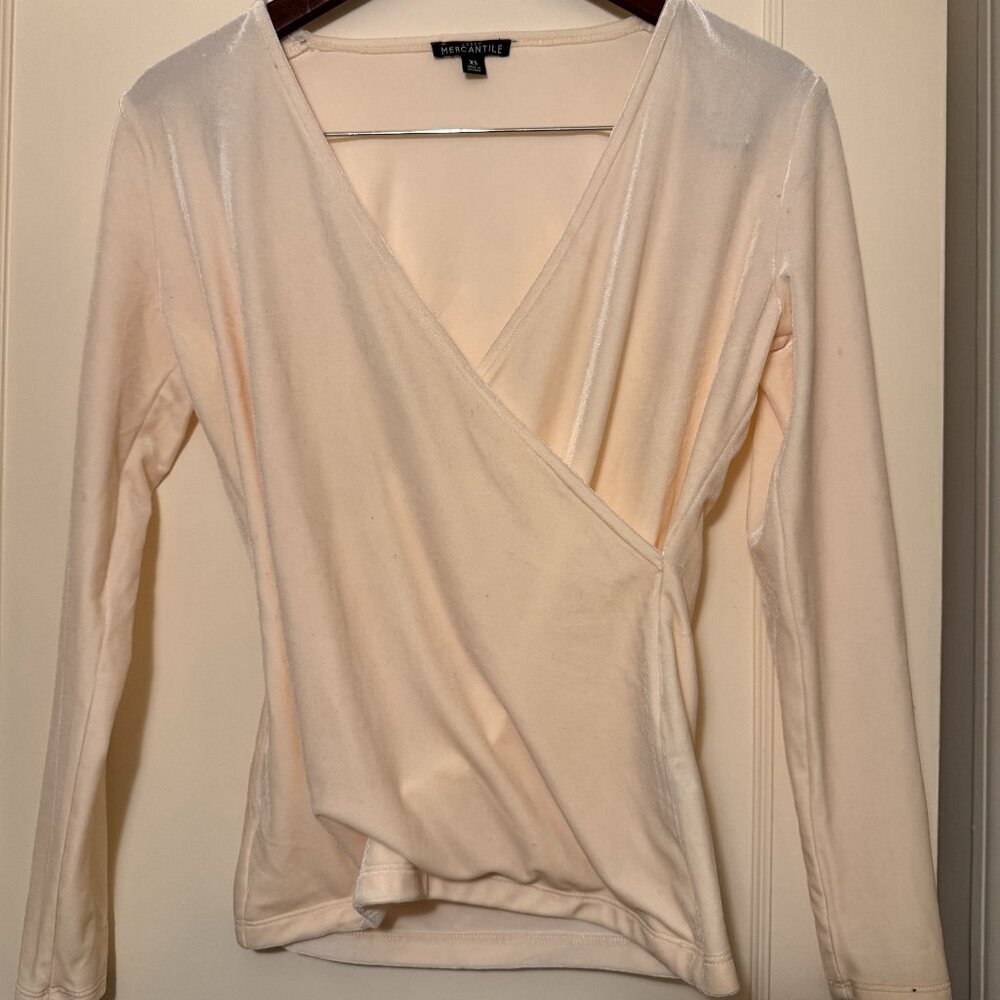 J. Crew Mercantile - XS Ivory Velvet Faux Wrap Blouse